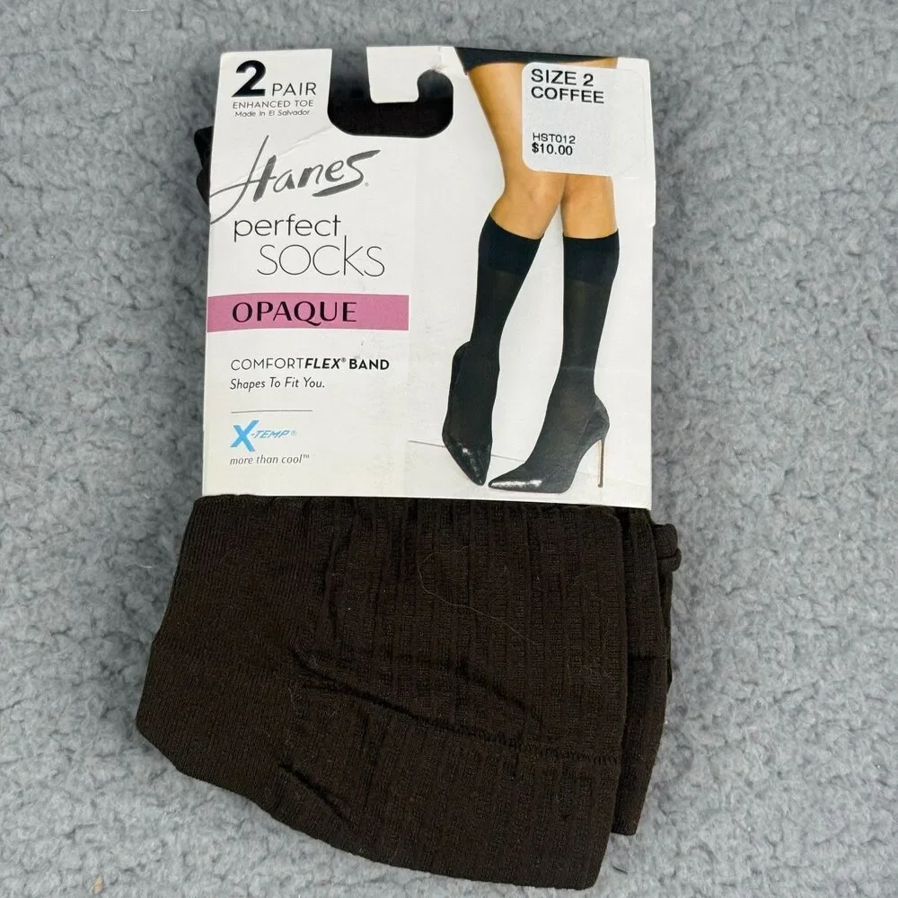 Hanes Perfect Socks Womens Sz 2 Coffee Opaque Knee High 2-Pair Academia Goth NIP